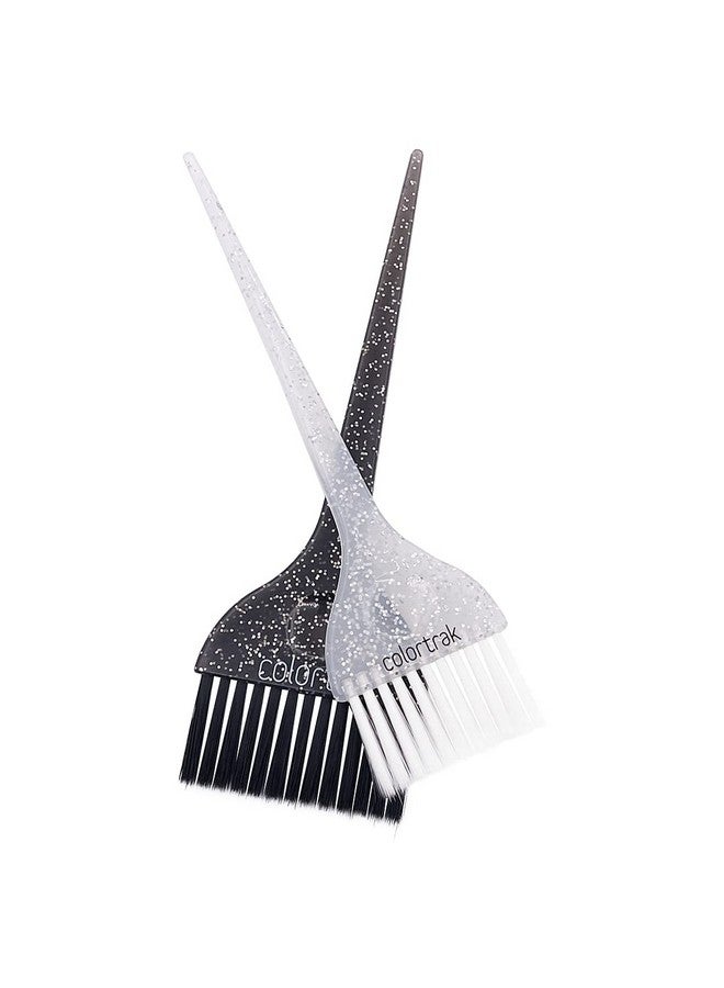 Colortrak Galaxy Glitter 2 Piece Hair Brush Set for Highlighting and Coloring Hair Sections, Includes 2.5 Inch Wide Celestial Glow Soft Bristle Brush, 3 Inch Wide Meteor Shower Stiff Bristle Brush - Image 1