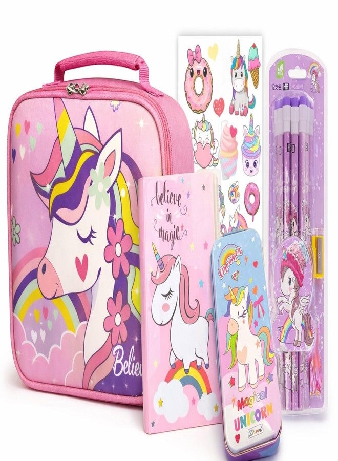 Le Delite Unicorn Goody Box Bag Combo Party Favor Supplies Return Gift Kids - School Stationery Diary Pencils erasers Cute Stylish Pencil Box & Suitcase Lunch Bag - Image 1