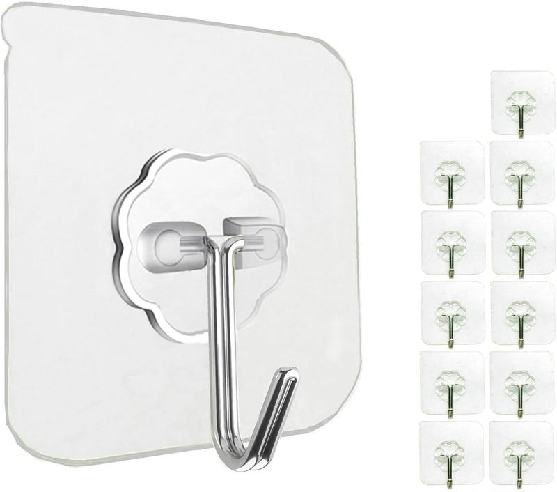 Jwxstore 12 Pack Heavy Duty Self Adhesive Hooks - 33lb Max, Transparent, Waterproof, Sticky Wall Hooks for Keys, Bathroom, Shower, Outdoor, Kitchen, Door, Home Improvement, Utility | Heavy Duty, 33lb Max, Waterproof, for Keys, Bathroom, Shower - Image 1