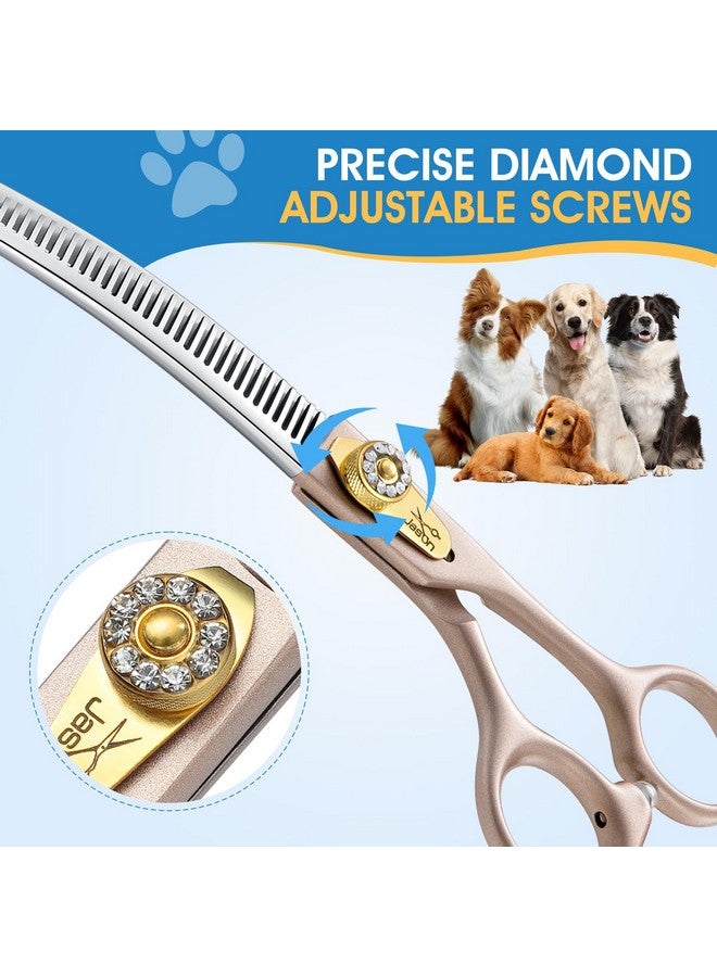 جيسون مقصات تخفيف الشعر المنحنية المُحدثة من جيسون - مقص احترافي للعناية بالكلاب، 7 بوصات، مصنوع من الفولاذ المقاوم للصدأ 440C، مع براغي قابلة للتعديل، ومعدل تخفيف يتراوح بين 20% و25% - Image 2