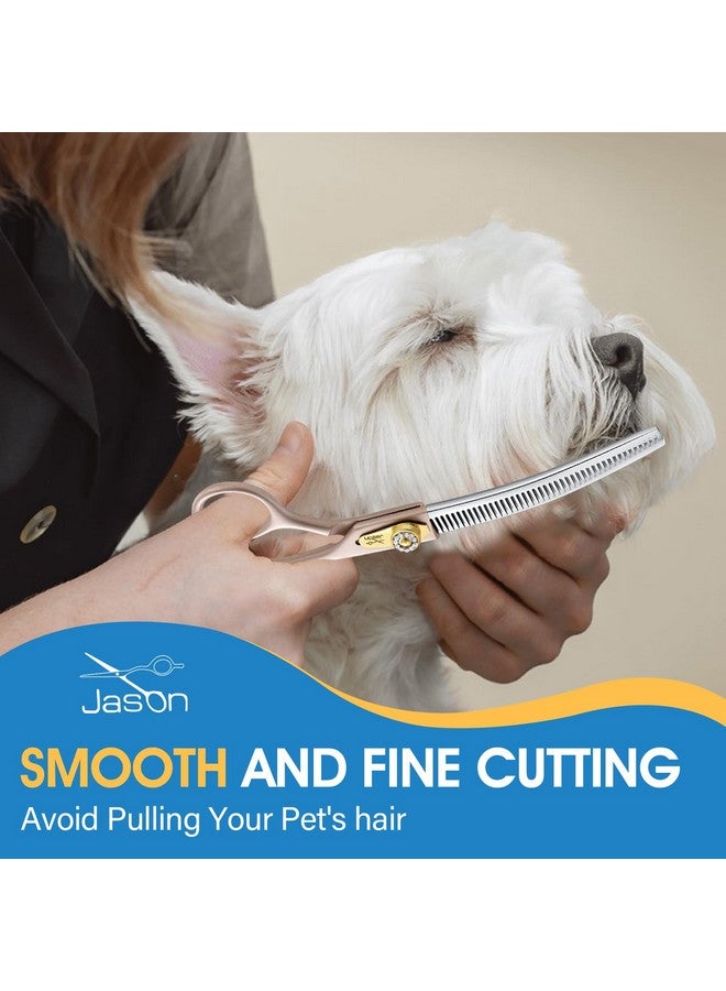 جيسون مقصات تخفيف الشعر المنحنية المُحدثة من جيسون - مقص احترافي للعناية بالكلاب، 7 بوصات، مصنوع من الفولاذ المقاوم للصدأ 440C، مع براغي قابلة للتعديل، ومعدل تخفيف يتراوح بين 20% و25% - Image 5