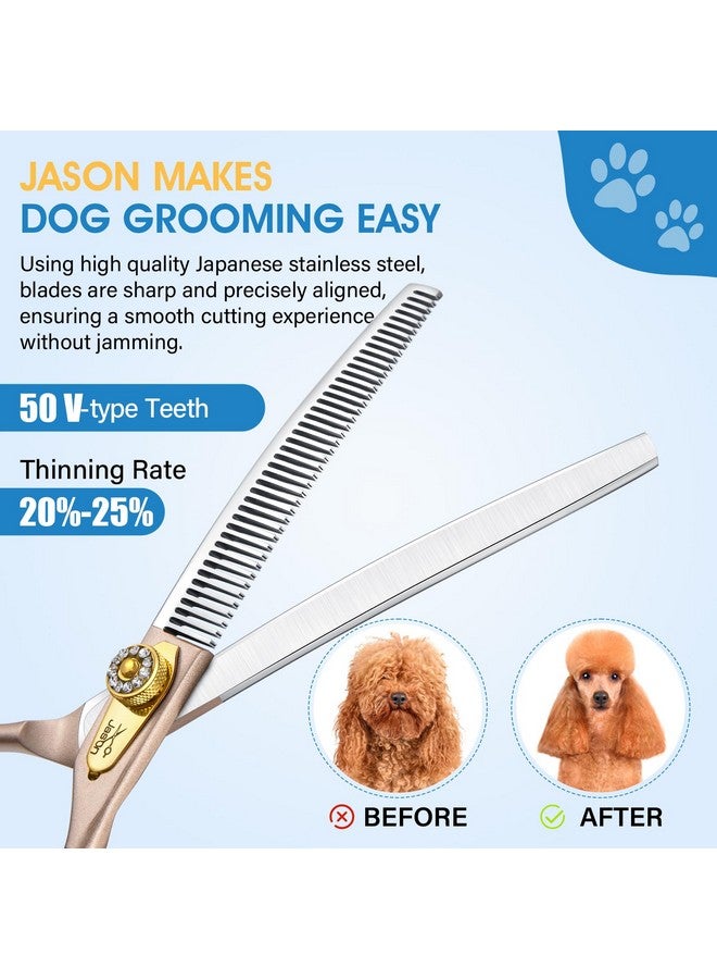 جيسون مقصات تخفيف الشعر المنحنية المُحدثة من جيسون - مقص احترافي للعناية بالكلاب، 7 بوصات، مصنوع من الفولاذ المقاوم للصدأ 440C، مع براغي قابلة للتعديل، ومعدل تخفيف يتراوح بين 20% و25% - Image 4