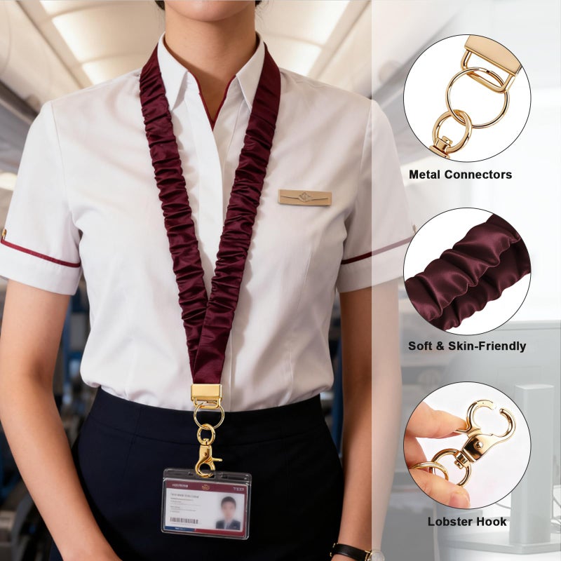 Ajmyonsp Scrunchie Lanyard Teacher for ID Badges Keys, Stretchy Neck Lanyards for Women Men Nurse, Breakaway Cute Retractable Keychains Holder Clip for Cruise Ship Cards, Wine - Image 3