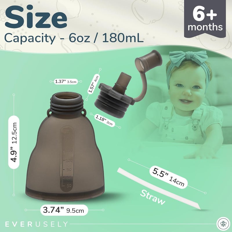Everusely Reusable Baby Food Pouches for Toddlers - 2 Pack, 6 oz/180 ml, Slate - Image 2