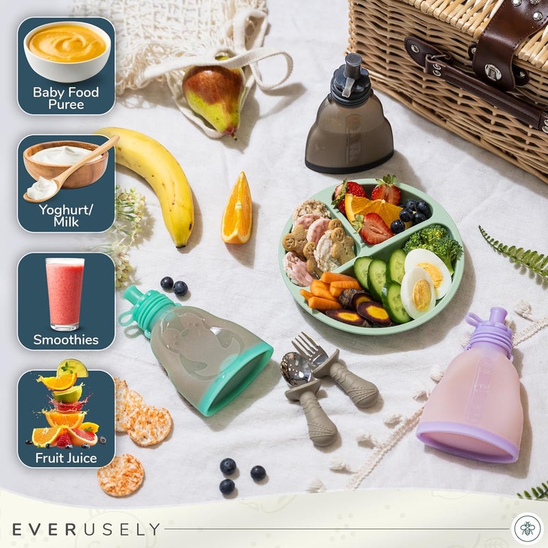 Everusely Reusable Baby Food Pouches for Toddlers - 2 Pack, 6 oz/180 ml, Slate - Image 3