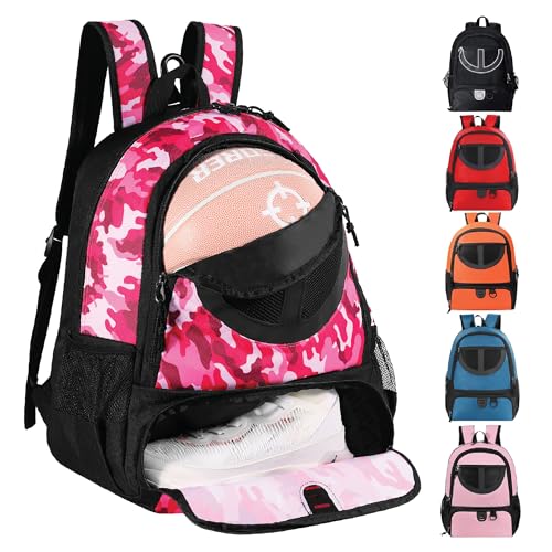 TRAILKICKER Basketball Bag Backpack for Women Men with Ball Shoes Compartment 30L Capacity Lightweight Breathable Girls Boys Soccer Ball Bag Backpack Fit Volleyball Football Sports Travel School Gym Pink Camo - Image 1