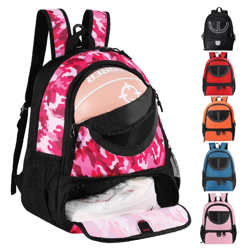 TRAILKICKER Basketball Bag Backpack for Women Men with Ball Shoes Compartment 30L Capacity Lightweight Breathable Girls Boys Soccer Ball Bag Backpack Fit Volleyball Football Sports Travel School Gym Pink Camo - Image 2