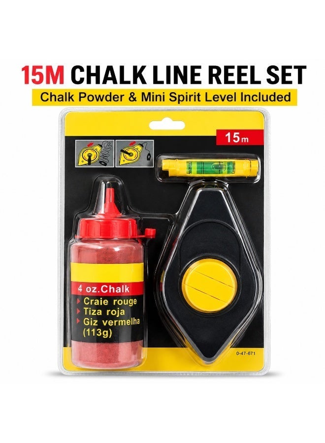 Stark 15M Chalk Line Reel Set with Red Chalk Powder & Mini Spirit Level, Precision Snap Line Marking Tool for Carpentry, Construction, Woodworking, Masonry & DIY Layout - Image 1