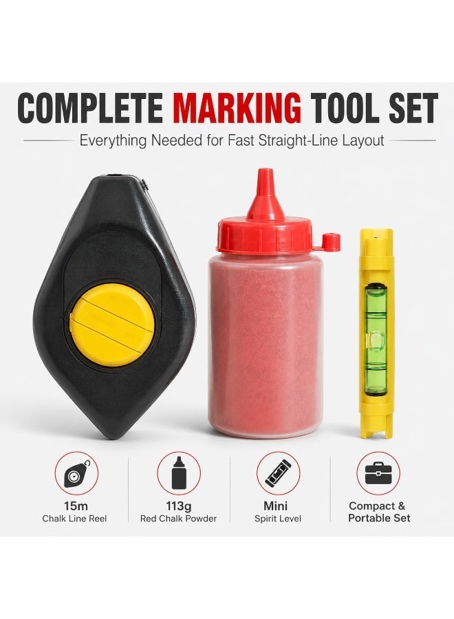 Stark 15M Chalk Line Reel Set with Red Chalk Powder & Mini Spirit Level, Precision Snap Line Marking Tool for Carpentry, Construction, Woodworking, Masonry & DIY Layout - Image 3