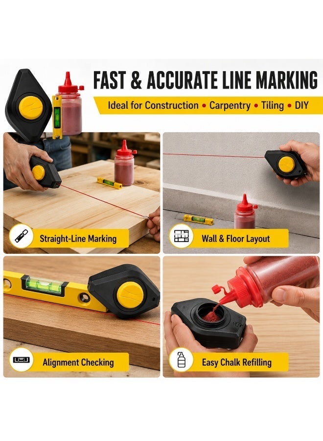 Stark 15M Chalk Line Reel Set with Red Chalk Powder & Mini Spirit Level, Precision Snap Line Marking Tool for Carpentry, Construction, Woodworking, Masonry & DIY Layout - Image 2