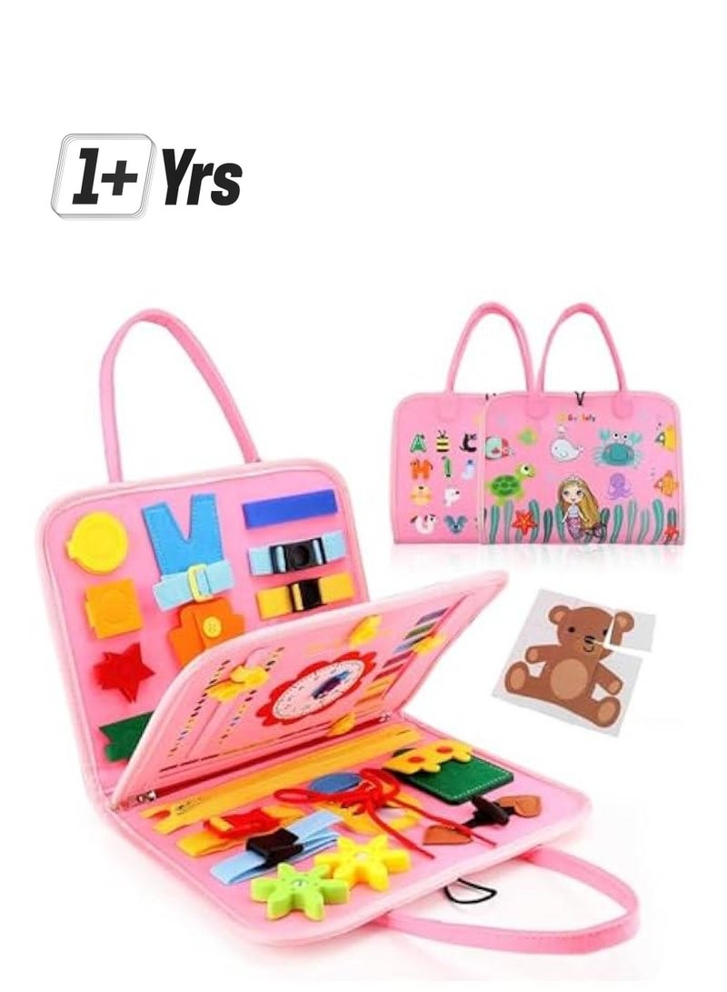 MIXDE Busy Board Montessori Toy for 1 2 3 4 Year Old Toddlers - Educational Activity Developing Sensory Board for Fine Basic Dress Motor Skills - Travel Toys for Plane Car, Gift for Boys Girls  - Image 1