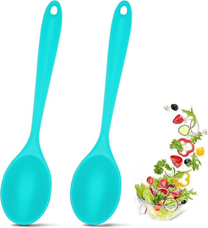 Ecerangus 2 Pcs Silicone Nonstick Mixing Spoon,10.6Inch Silicone Spoons for Cooking Heat Resistant, Cooking Utensil for Kitchen Cooking Baking Stirring Serving (Blue) - Image 1