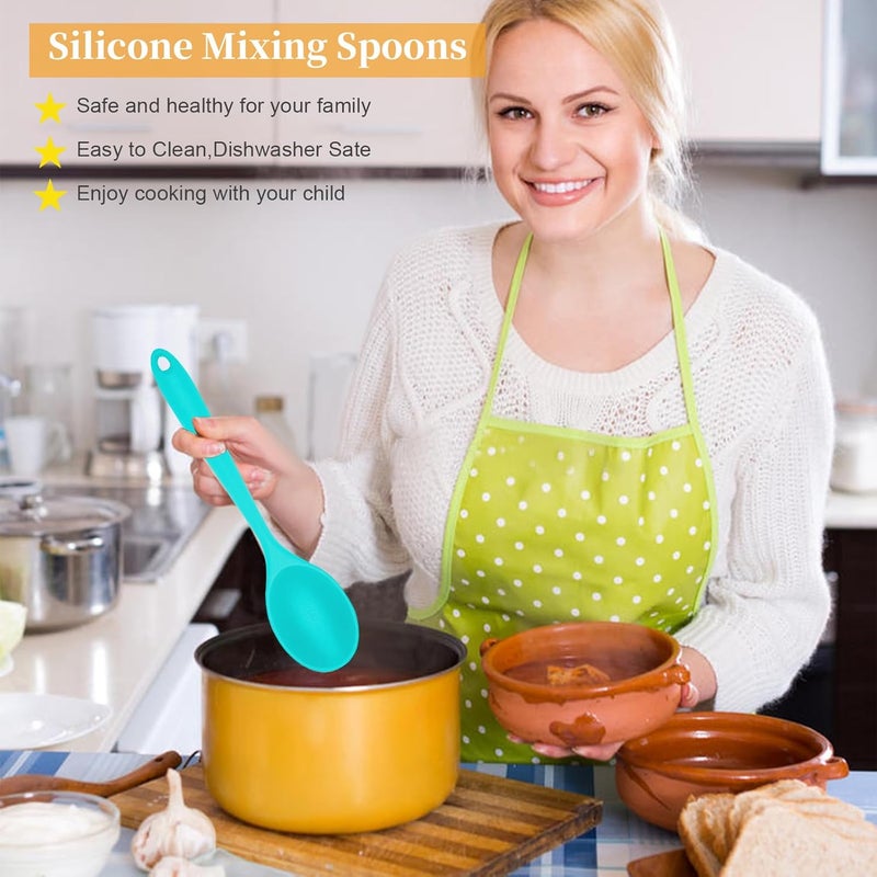 Ecerangus 2 Pcs Silicone Nonstick Mixing Spoon,10.6Inch Silicone Spoons for Cooking Heat Resistant, Cooking Utensil for Kitchen Cooking Baking Stirring Serving (Blue) - Image 5