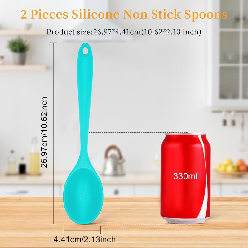 Ecerangus 2 Pcs Silicone Nonstick Mixing Spoon,10.6Inch Silicone Spoons for Cooking Heat Resistant, Cooking Utensil for Kitchen Cooking Baking Stirring Serving (Blue) - Image 2