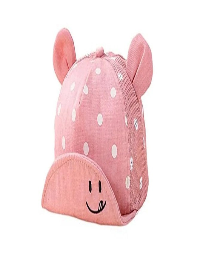 EvoNest Kids Cap | Stylish Mesh Polka Dot Cap with Foldable Hood for 12-24 Months Kids - Sunshade Protection Hat (Pink & White) - Image 2