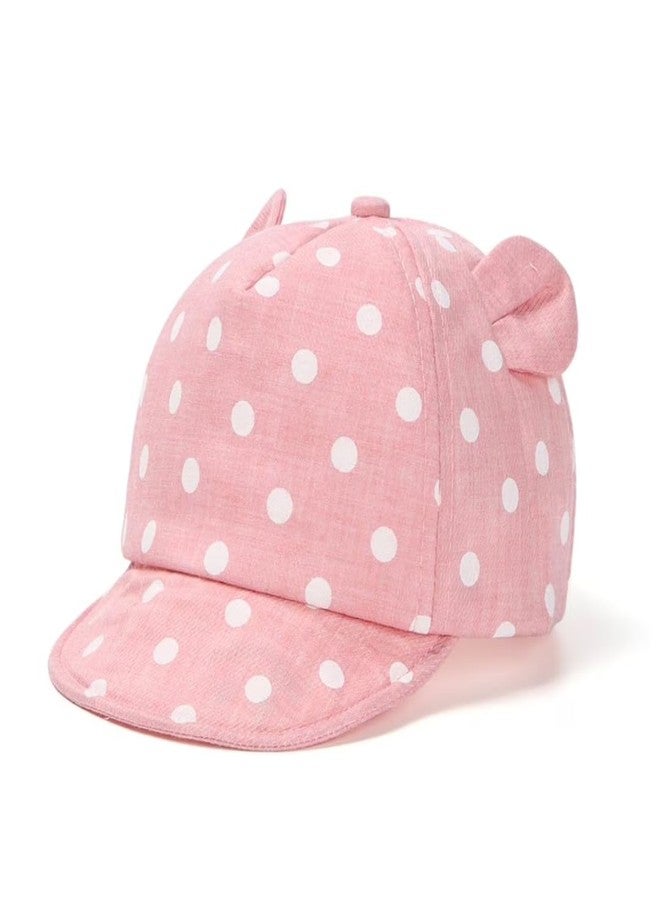 EvoNest Kids Cap | Stylish Mesh Polka Dot Cap with Foldable Hood for 12-24 Months Kids - Sunshade Protection Hat (Pink & White) - Image 1