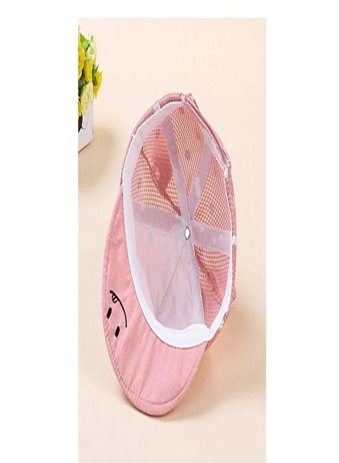 EvoNest Kids Cap | Stylish Mesh Polka Dot Cap with Foldable Hood for 12-24 Months Kids - Sunshade Protection Hat (Pink & White) - Image 3