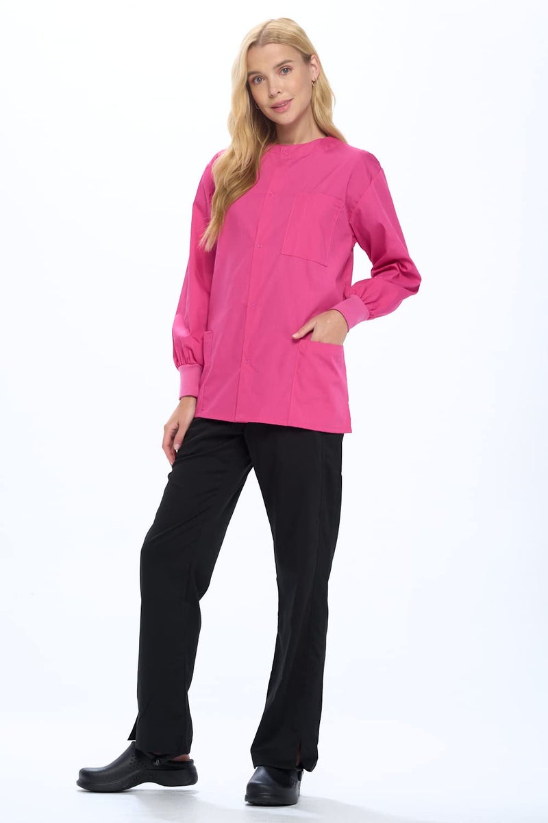 Natural Uniforms Warm Up Scrub Jacket-Hot Pink-Medium - Image 4