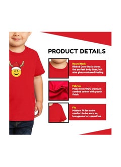 PRINTSHOP4ME Christmas Emoji Kids Red T-Shirt For Boys–Soft Cotton Round Neck Short Sleeve T-Shirt With Smiley Face Emoji–Great For Parties  - Image 4