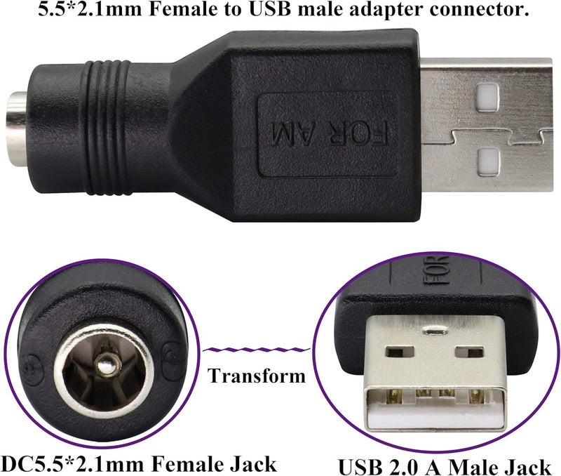 Traovien USB to DC Power Adapter, 2PCS USB 2.0 Male to DC 5.5mm x 2.1mm Female 5V Connector Power Adapter for USB Device and for Laptop PC - Image 4