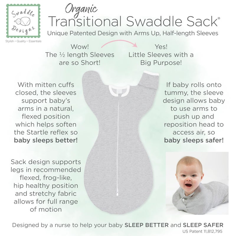SwaddleDesigns Organic Transitional Swaddle Sack, Arms Up Swaddle with Half-Length Sleeves & Mitten Cuffs, Medium, 3-6 Months, 14-21 lbs, Soft Jadeite - Image 4