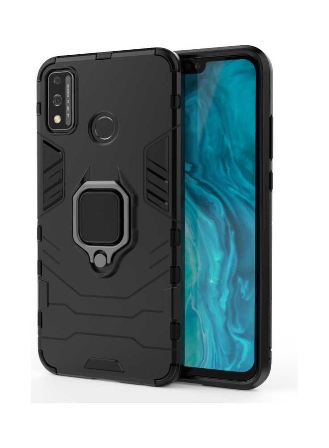 اليشمك غطاء للحماية مُزود بمسند حلقي بتصميم على شكل آيرون مان ومُخصص لهاتف هونر 9X لايت أسود - Image 1