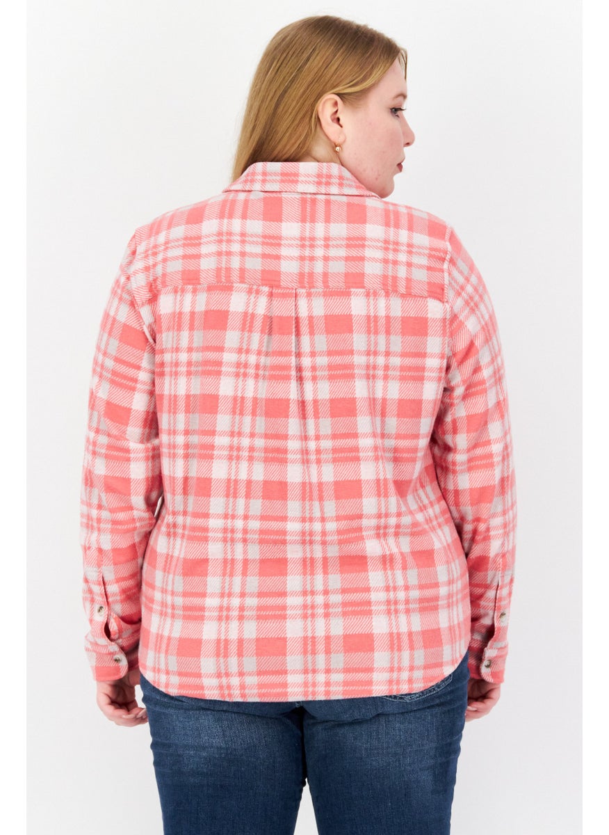 Faherty Brand - Women Spread Collar Long  Sleeves Gingham Print Shirt, Pink Combo - Image 1