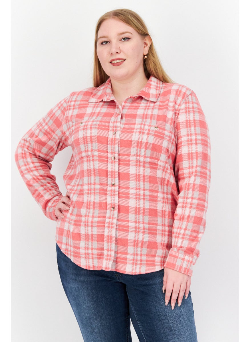 Faherty Brand - Women Spread Collar Long  Sleeves Gingham Print Shirt, Pink Combo - Image 1