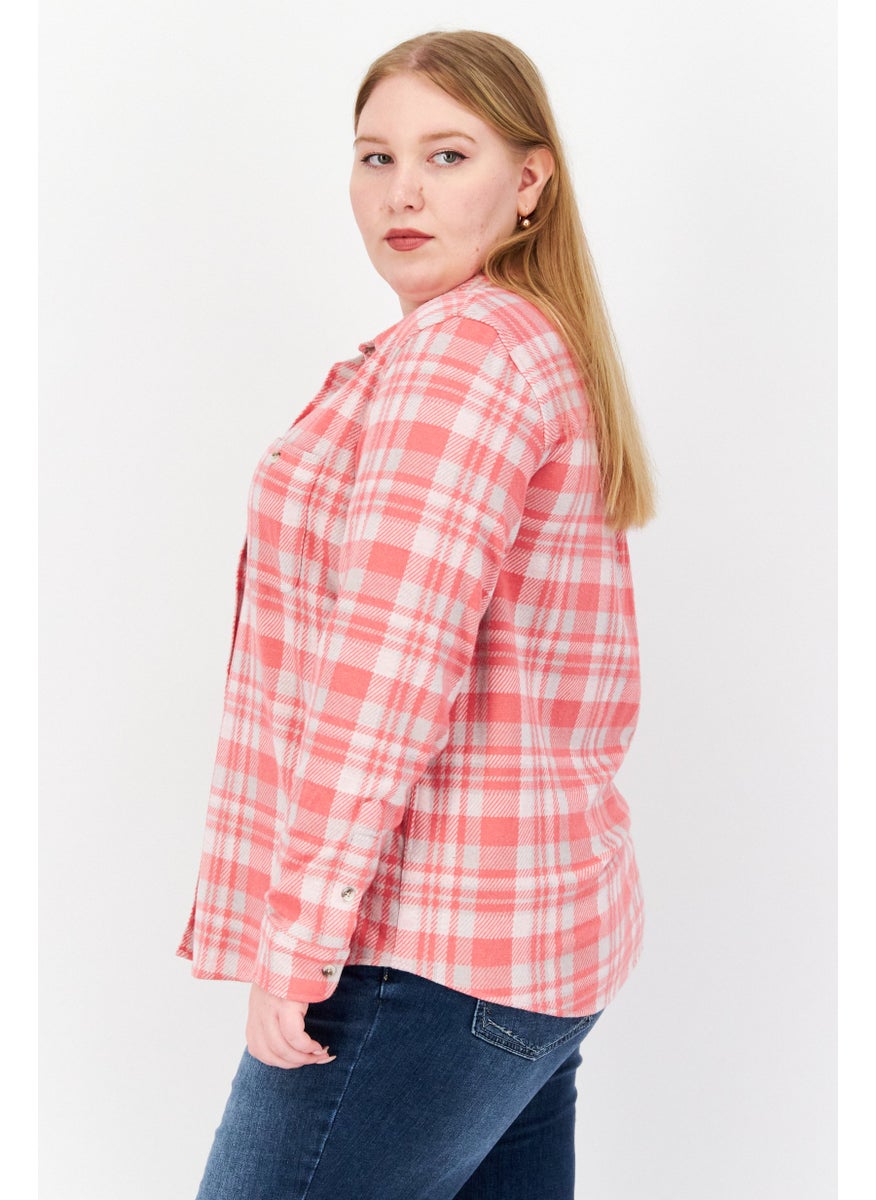 Faherty Brand - Women Spread Collar Long  Sleeves Gingham Print Shirt, Pink Combo - Image 1