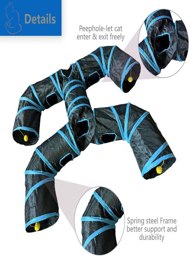 Bigladious Foldable H-Shaped Cat Tunnel Toy with Interactive Playing Balls - 4 Exits for Cats, Kittens, Rabbits & Small Pets Collapsible Play Tube for Indoor Fun & Exercise (Blue Black) - Image 5