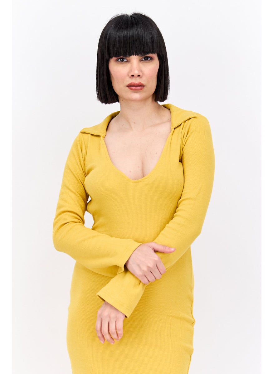 PUBLIC DESIRE Women Textured Midi Dress, Mustard  - Image 4