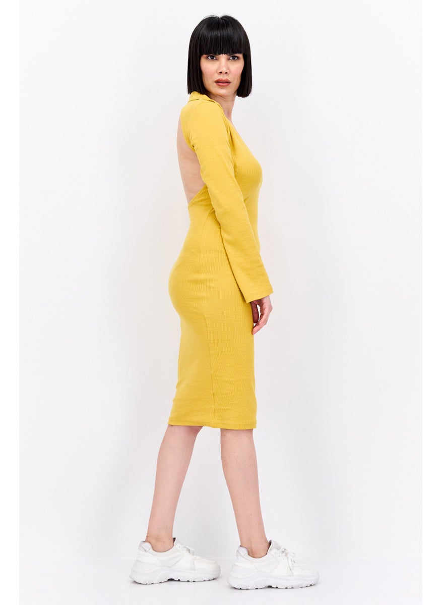 PUBLIC DESIRE Women Textured Midi Dress, Mustard  - Image 3