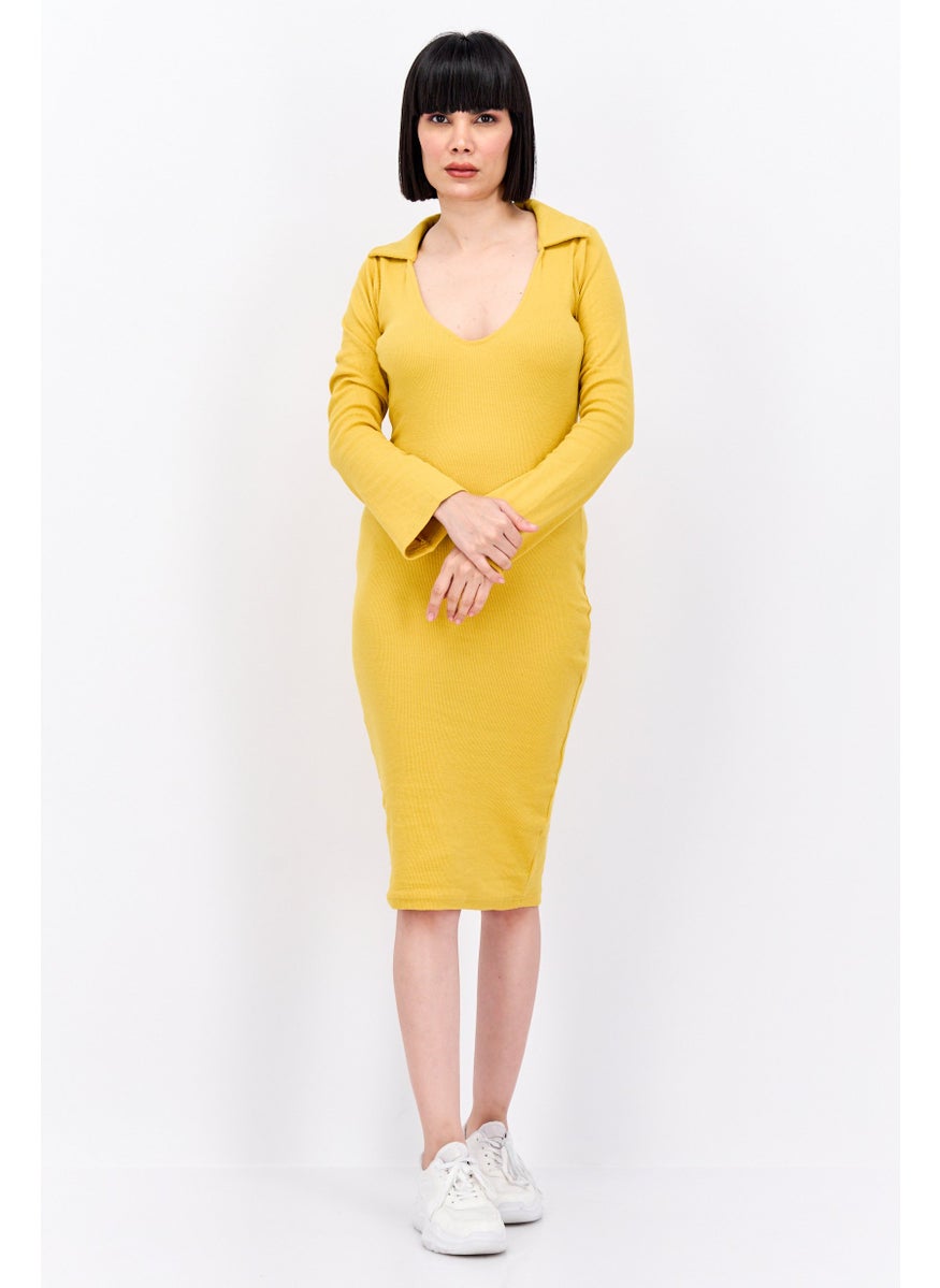 PUBLIC DESIRE Women Textured Midi Dress, Mustard  - Image 1