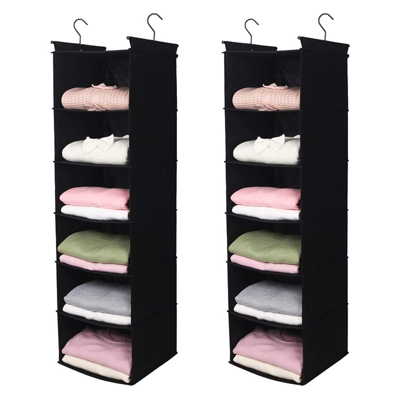 MAX Houser 6 Tier Shelf Hanging Closet Organizer Closet Hanging Shelf with 2 Sturdy Hooks for Storage 2 Pack Foldable Black