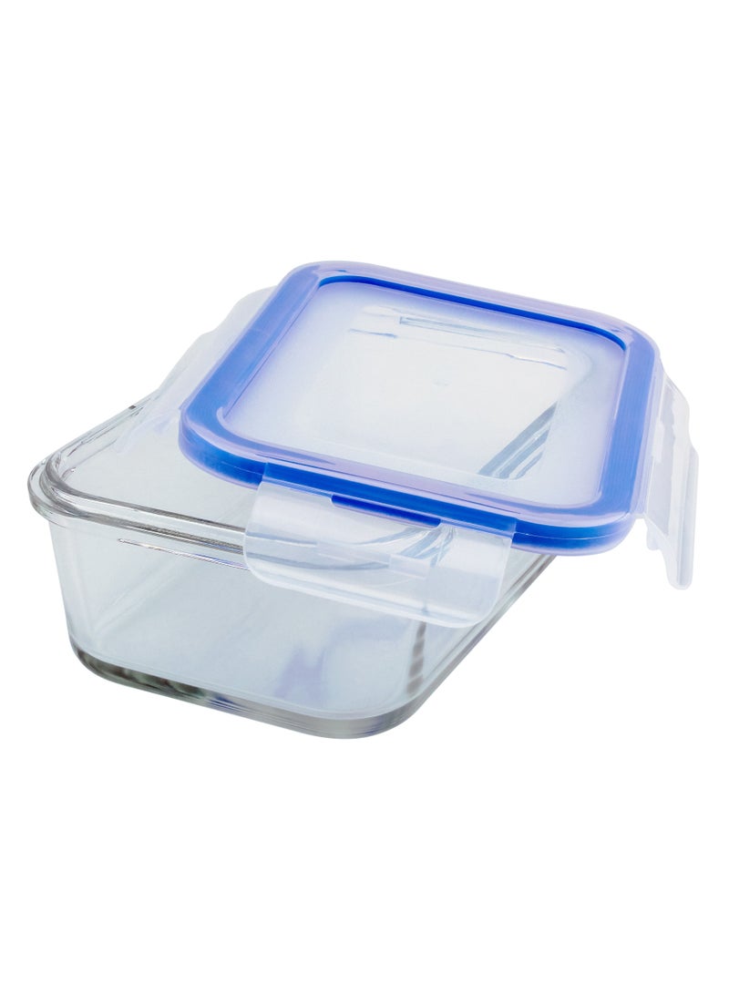 Mondex Rectangular Glass Food Storage Container With Lid Clear/Blue 500ml - Image 2