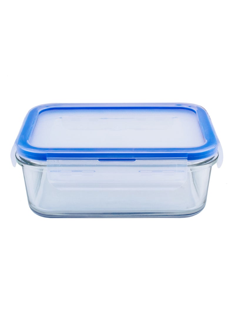 Mondex Rectangular Glass Food Storage Container With Lid Clear/Blue 500ml - Image 3