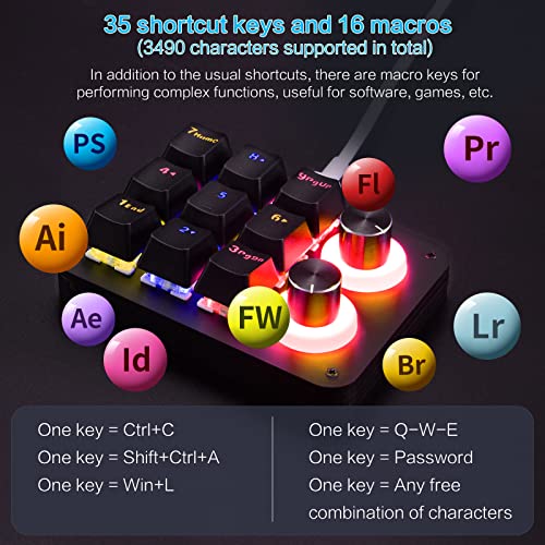 Koolertron 9-Key Mechanical Numpad with 2 Programmable Knobs, LED Backlit Macro Gaming Keyboard, Fully Customizable Numeric Keypad for PC - Image 2