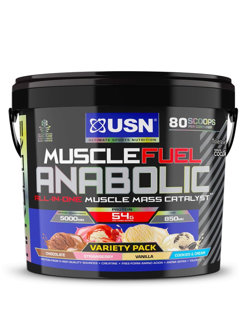 USN - USN Muscle Fuel Anabolic Variety Pack All-in-one Protein Powder Shake (4 kg): Workout-Boosting, Anabolic Protein Powder for Muscle Gain - Image 1