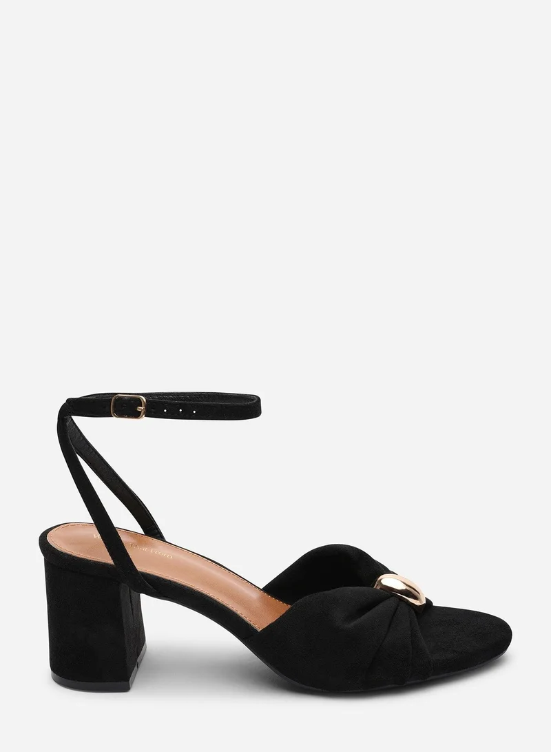 ويرز ذات فروم Bluebird Block Heel Ruched Buckle Black Suede Sandal