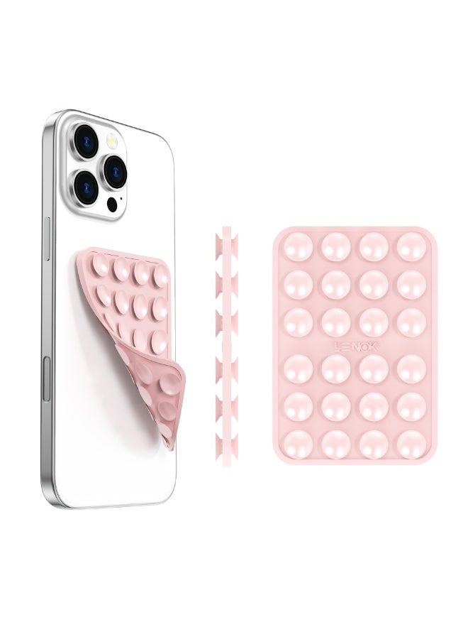 LENOK Silicone Double-Sided Suction Phone Case Detachable Mount - Hands-Free, Strong Grip Holder for Selfies & Videos - Durable, Easy to Use - iPhone & Android (Chalk Pink) - Image 1