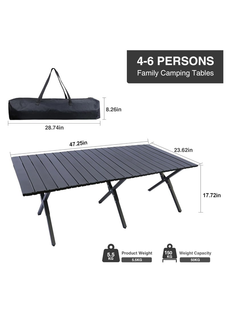 Folding Camping Table – Lightweight Roll-Up Aluminum Picnic Table with Carrying Bag, Portable for Beach, BBQ, Outdoor, and Backyard Use (47.3"L x 24"W x 17.7"H), Easy Setup for Outdoor Dining and Activities - Image 2