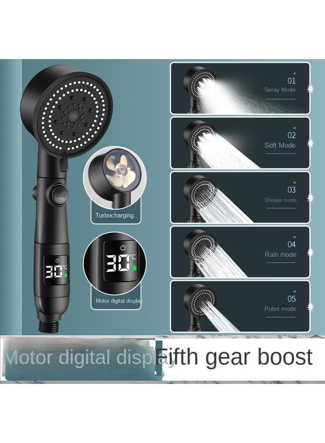 Bluejw Cross-border New 38-degree Water Stop Temperature Display Digital Display Shower Temperature Control Small Man Waist Shower Head Pressurized Shower Head - Image 1