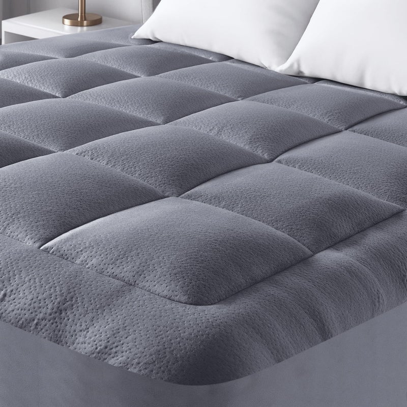 Ultra Soft Queen Size Mattress Topper  Viscose Made from Bamboo Pillow Top Mattress Pad for Back Pain Relief  Naturally Cooling for Hot Sleepers Gray