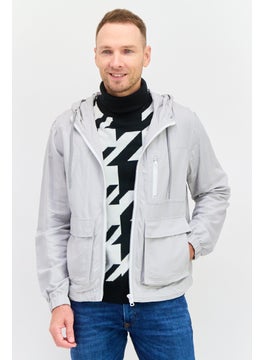 ESPRIT Men Plain Hooded Soft Shell Jacket, Grey  - Image 1