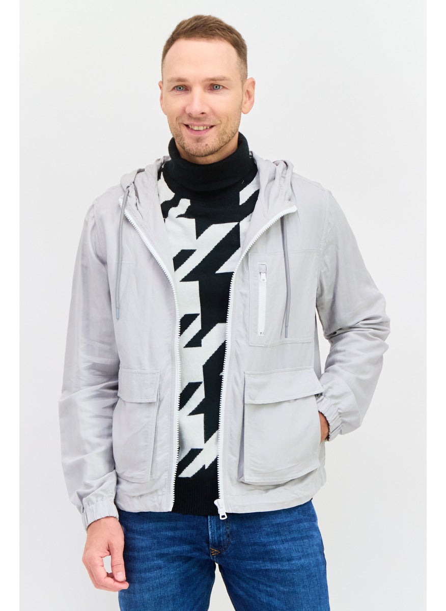 ESPRIT - Men Plain Hooded Soft Shell Jacket, Grey - Image 1