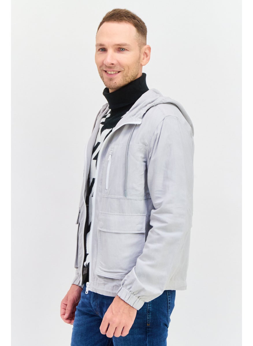 ESPRIT - Men Plain Hooded Soft Shell Jacket, Grey - Image 1