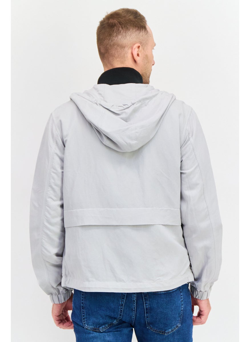 ESPRIT - Men Plain Hooded Soft Shell Jacket, Grey - Image 1