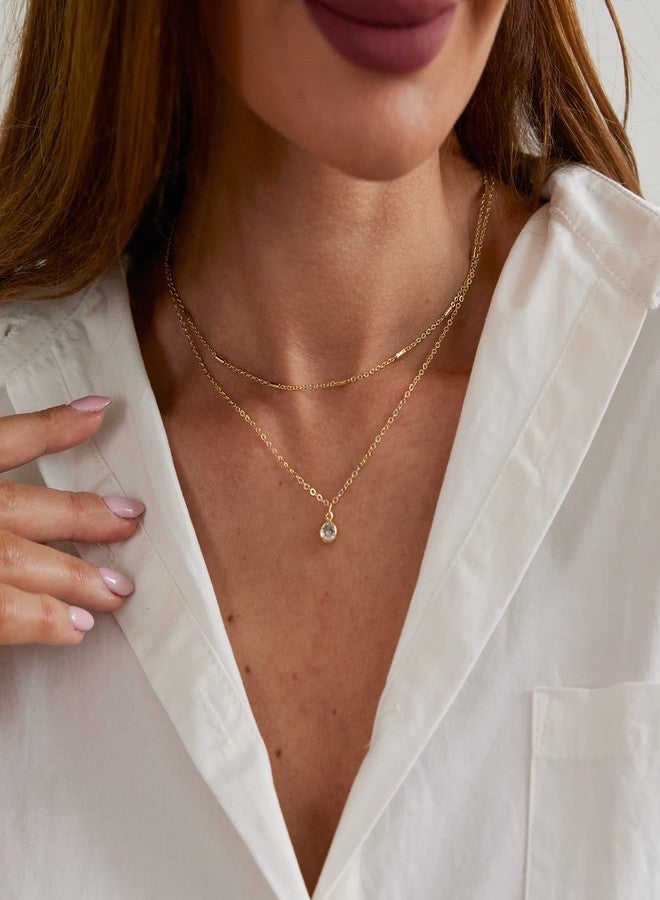 MIDEEO Gold CZ Diamond Necklace for Women Dainty Layering Cubic Zirconia Pendant Necklaces 14K Gold Double Chain Necklace Delicate Minimalist Gold Jewelry Gifts - Image 4