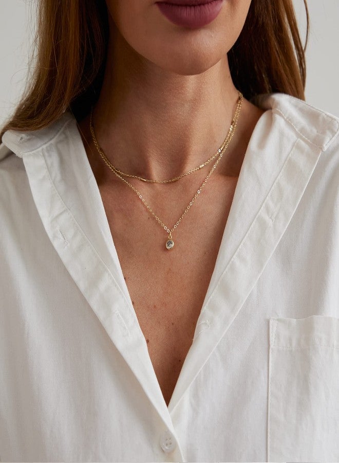 MIDEEO Gold CZ Diamond Necklace for Women Dainty Layering Cubic Zirconia Pendant Necklaces 14K Gold Double Chain Necklace Delicate Minimalist Gold Jewelry Gifts - Image 3