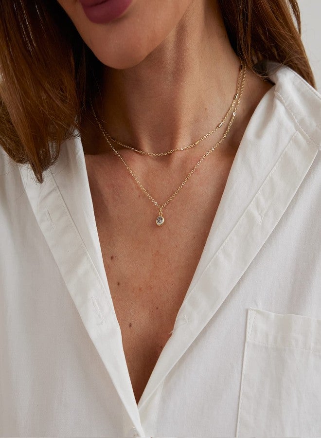 MIDEEO Gold CZ Diamond Necklace for Women Dainty Layering Cubic Zirconia Pendant Necklaces 14K Gold Double Chain Necklace Delicate Minimalist Gold Jewelry Gifts - Image 2